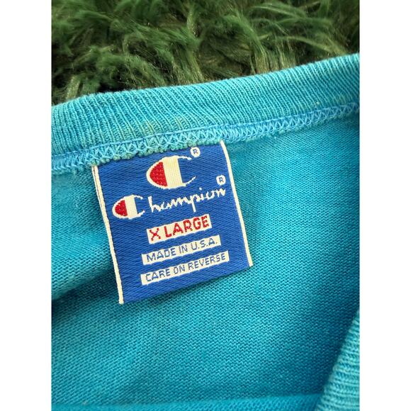 90s Blue Champion Brand Minimalist T-Shirt Made in the U.S.A - Picture 6 of 8